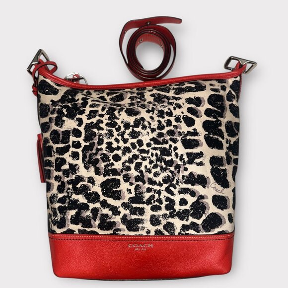 Coach Legacy Ocelot Duffle Sac 19996 Orange Leather Print Canvas Convertible Bag - Picture 3 of 7